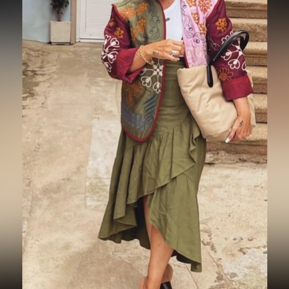 Zara linen blend ruffle midi skirt - Picture 7 of 8